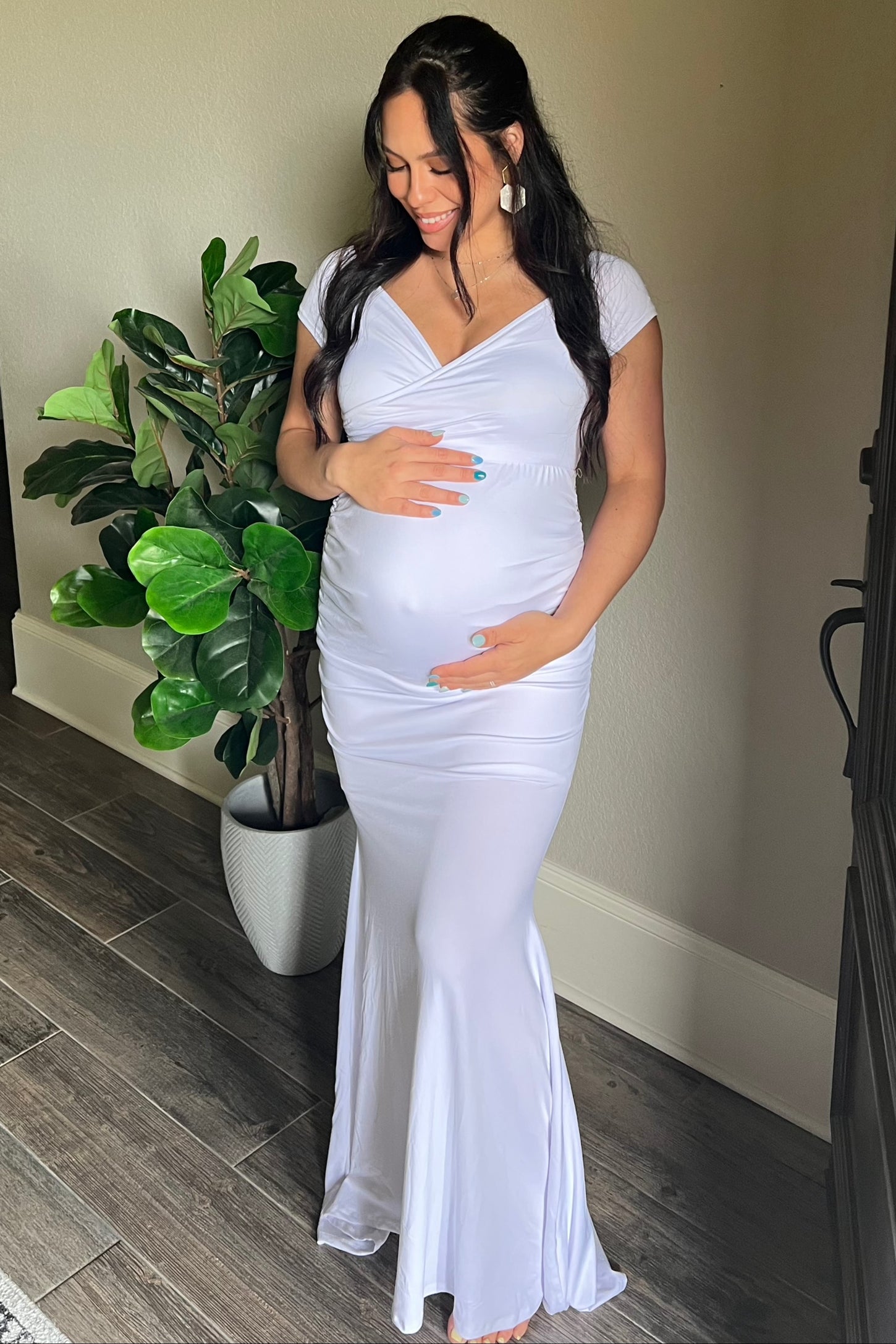 pink blush maternity white dress PinkBlush White Lace Off Shoulder Maternity Photoshoot Gown/Dress