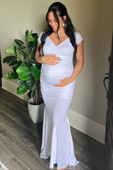 PinkBlush White Off Shoulder Wrap Maternity Photoshoot Gown/Dress