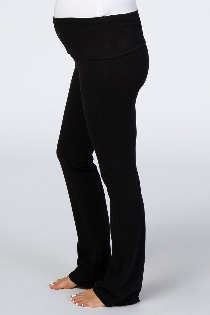 Black Flared Folded Waist Maternity Lounge Pants