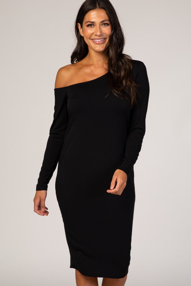 PinkBlush Black One Shoulder Fitted Midi Dress PinkBlush Black One Shoulder Fitted Midi Dress