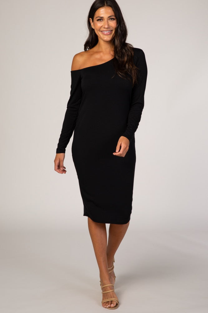 PinkBlush Black One Shoulder Fitted Midi Dress PinkBlush Black One Shoulder Fitted Midi Dress
