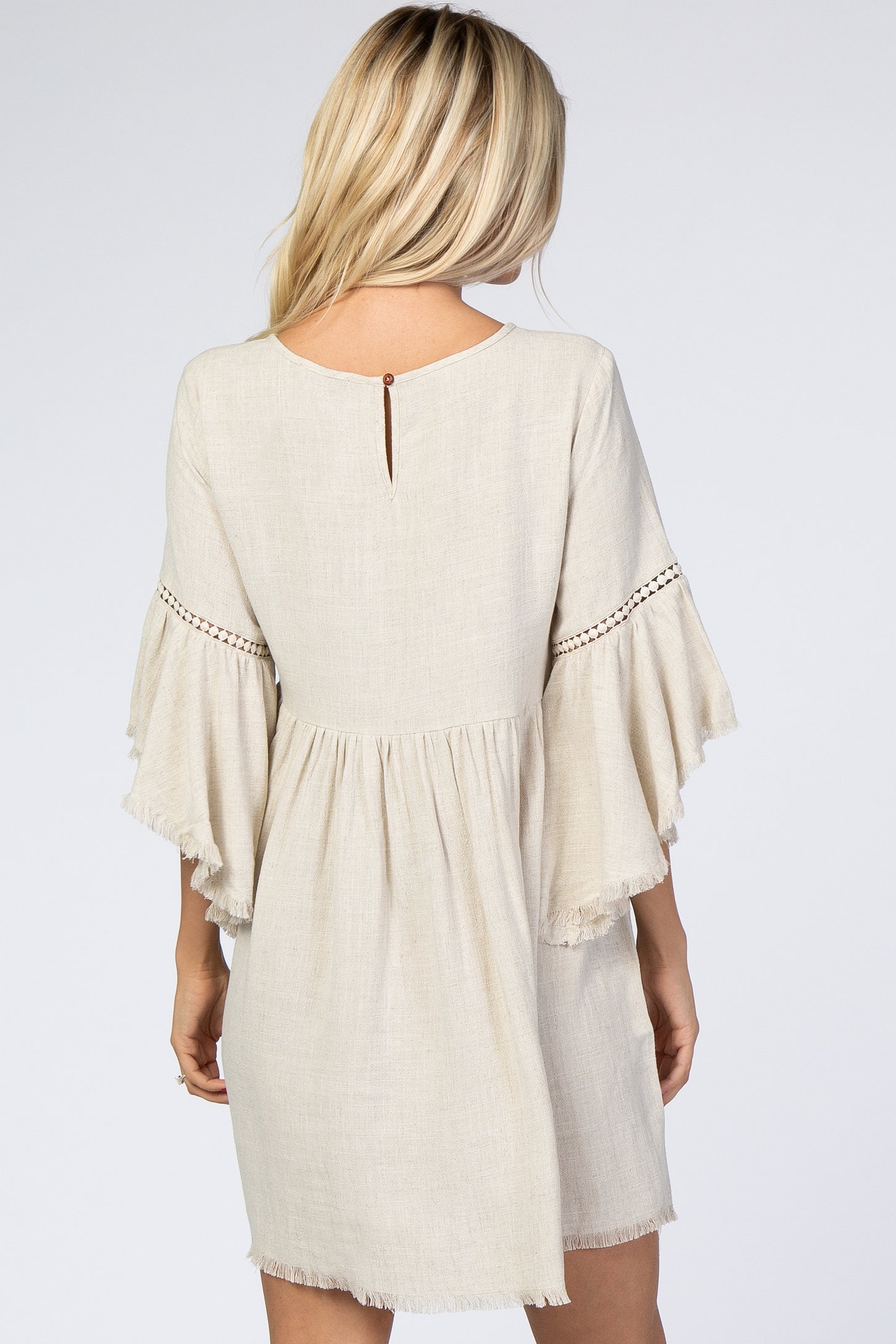 Beige Raw Edge Bell Sleeve Babydoll Dress – PinkBlush