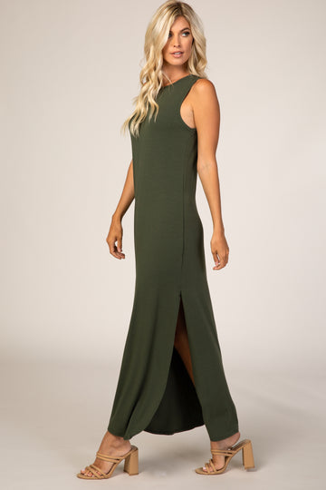 Olive Side Slit Maxi Dress