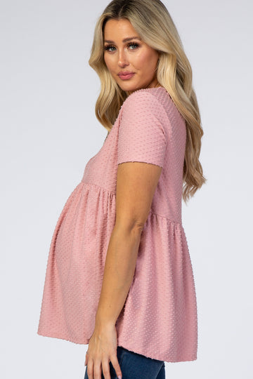 Mauve Swiss Dot Peplum Maternity Top