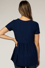 Navy Blue Swiss Dot Peplum Maternity Top