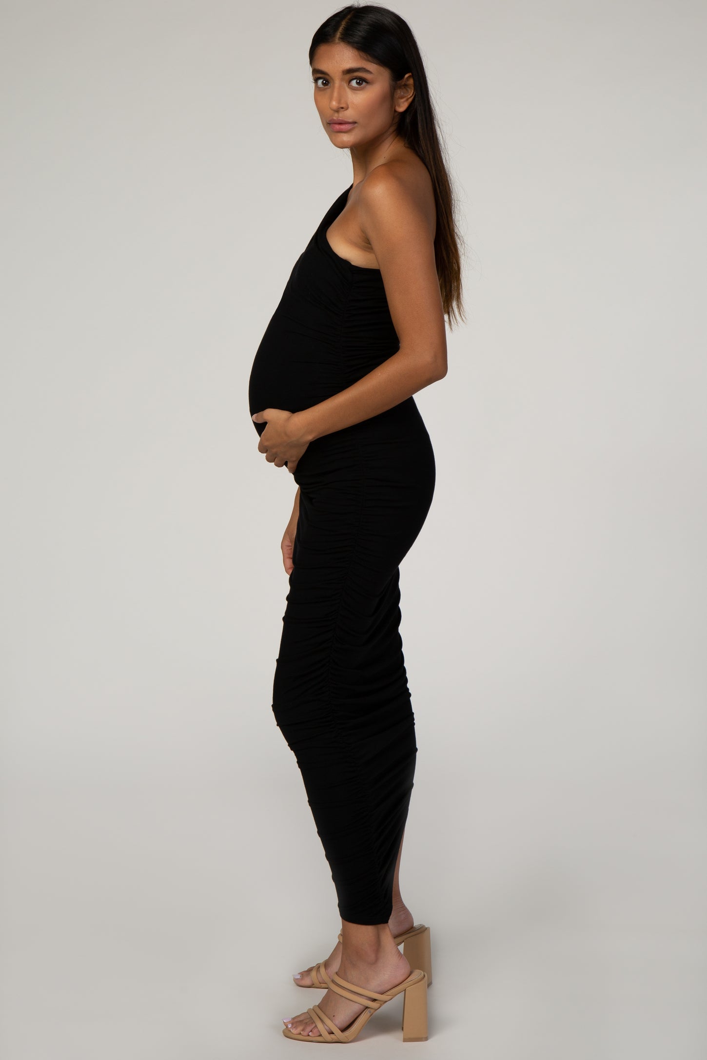 Pinkblush Black Ruched One Shoulder Maternity Dress Pinkblush Black Ruched One Shoulder Maternity Dress