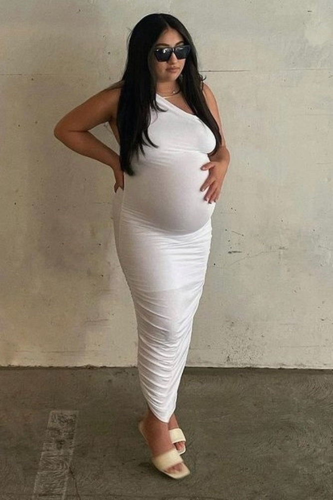 white one shoulder maternity dress Amaryllis