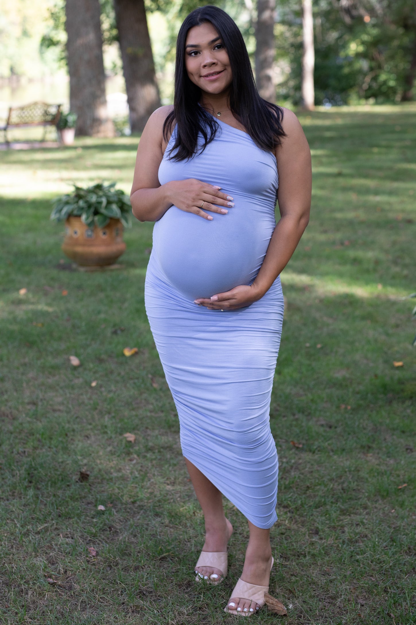 PinkBlush Light Blue Ruched One Shoulder Maternity Dress PinkBlush Light Blue Ruched One Shoulder Maternity Dress