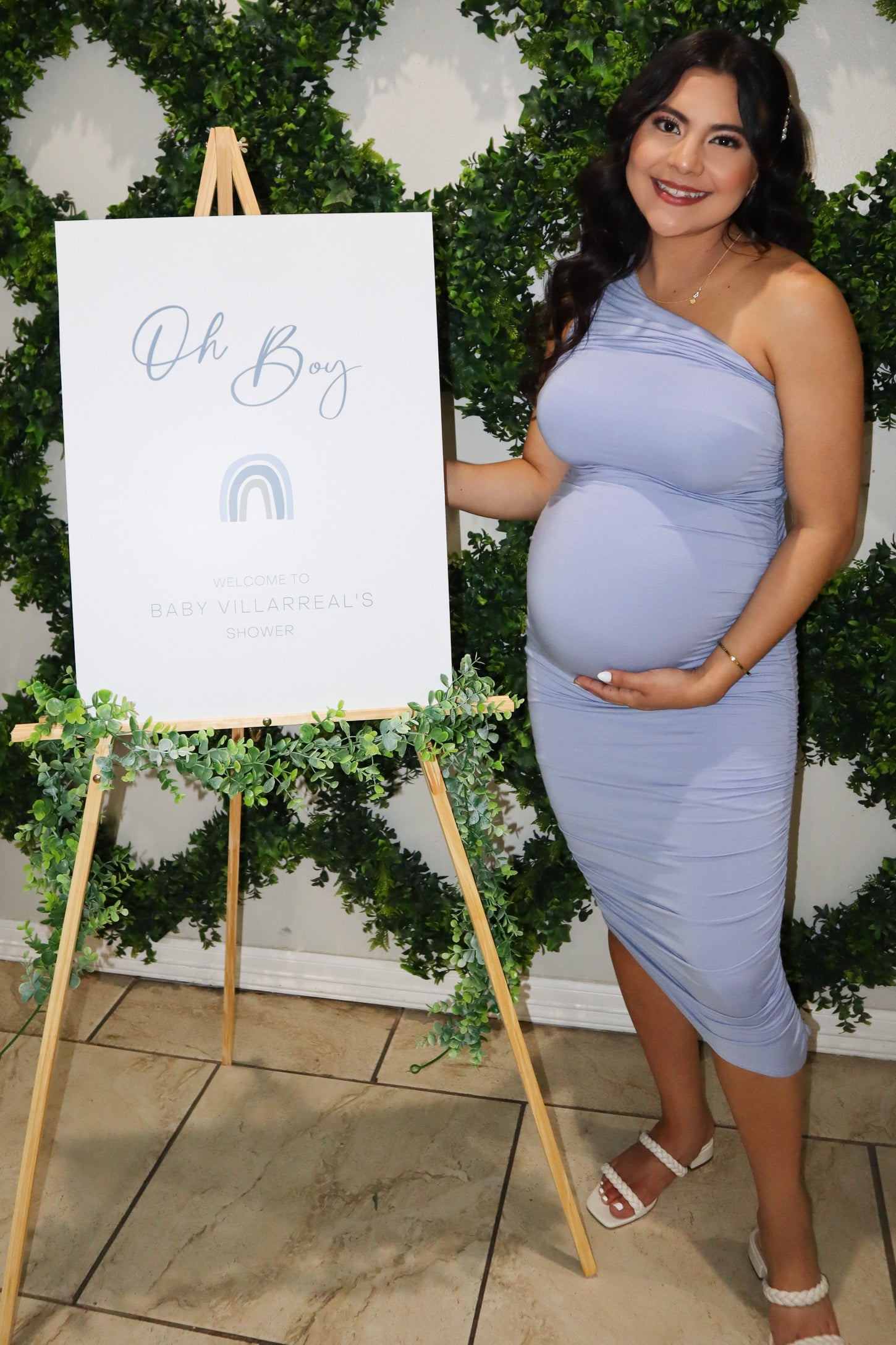 PinkBlush Light Blue Ruched One Shoulder Maternity Dress