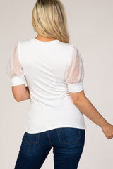 White Mesh Sleeve Maternity Top