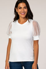 White Mesh Sleeve Maternity Top