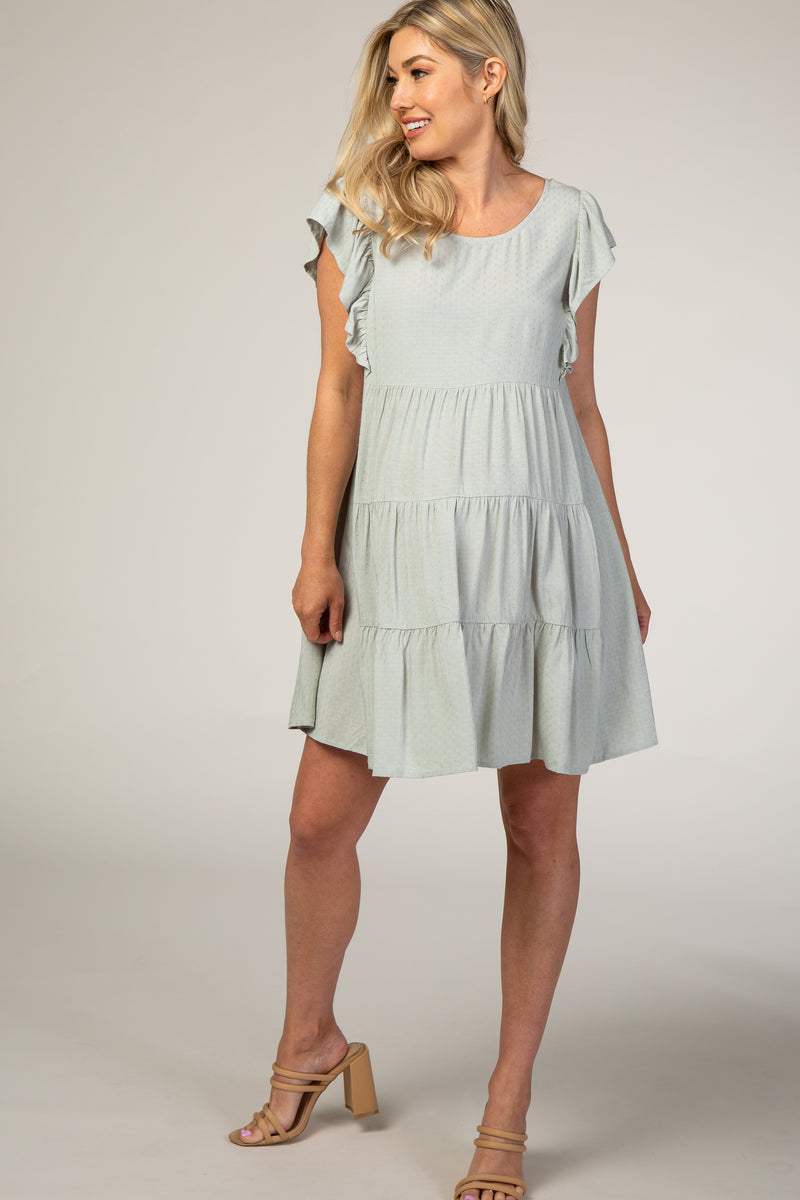 Mint Textured Tiered Ruffle Accent Maternity Dress– PinkBlush
