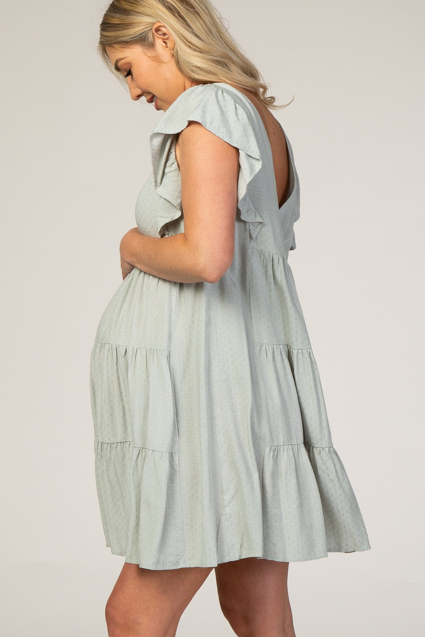 Mint Textured Tiered Ruffle Accent Maternity Dress – PinkBlush