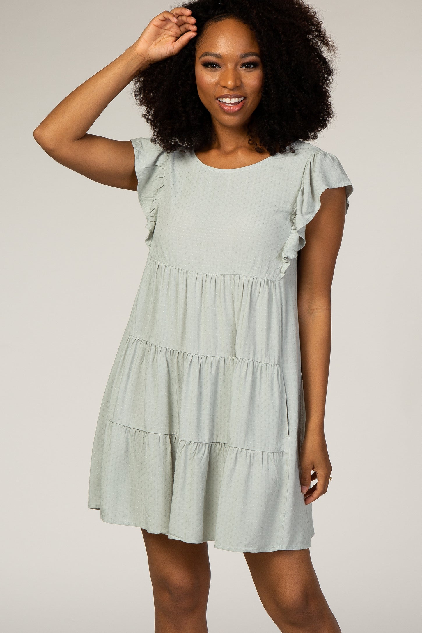 Mint Textured Tiered Ruffle Accent Maternity Dress – PinkBlush