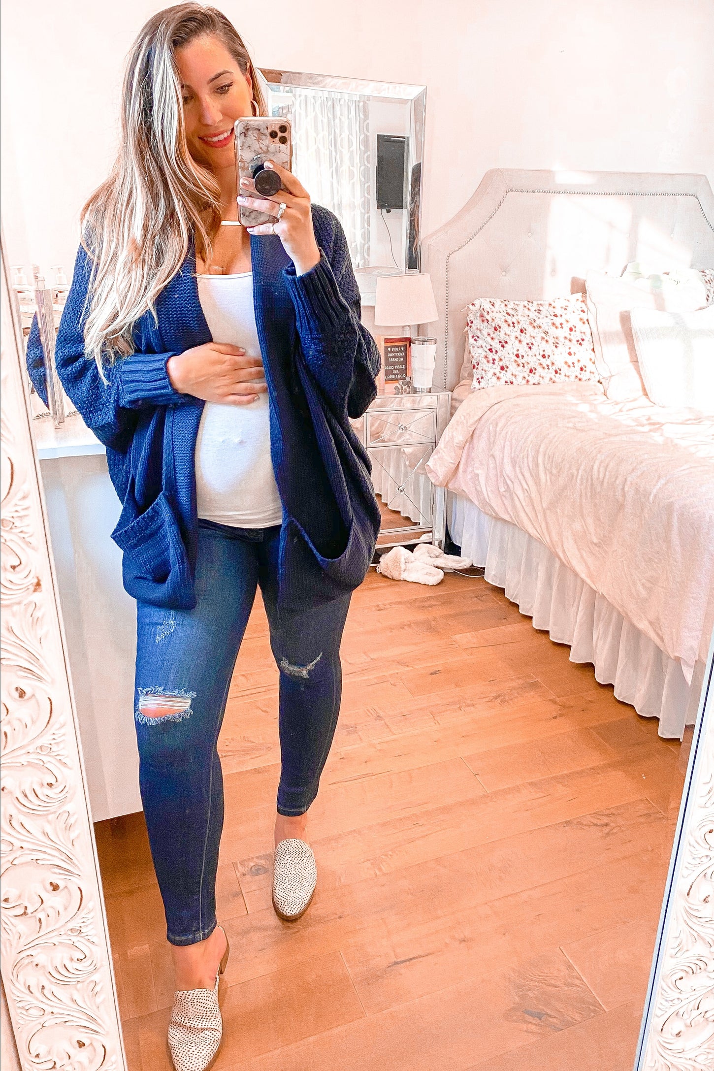 PinkBlush Navy Distressed Maternity Skinny Jeans