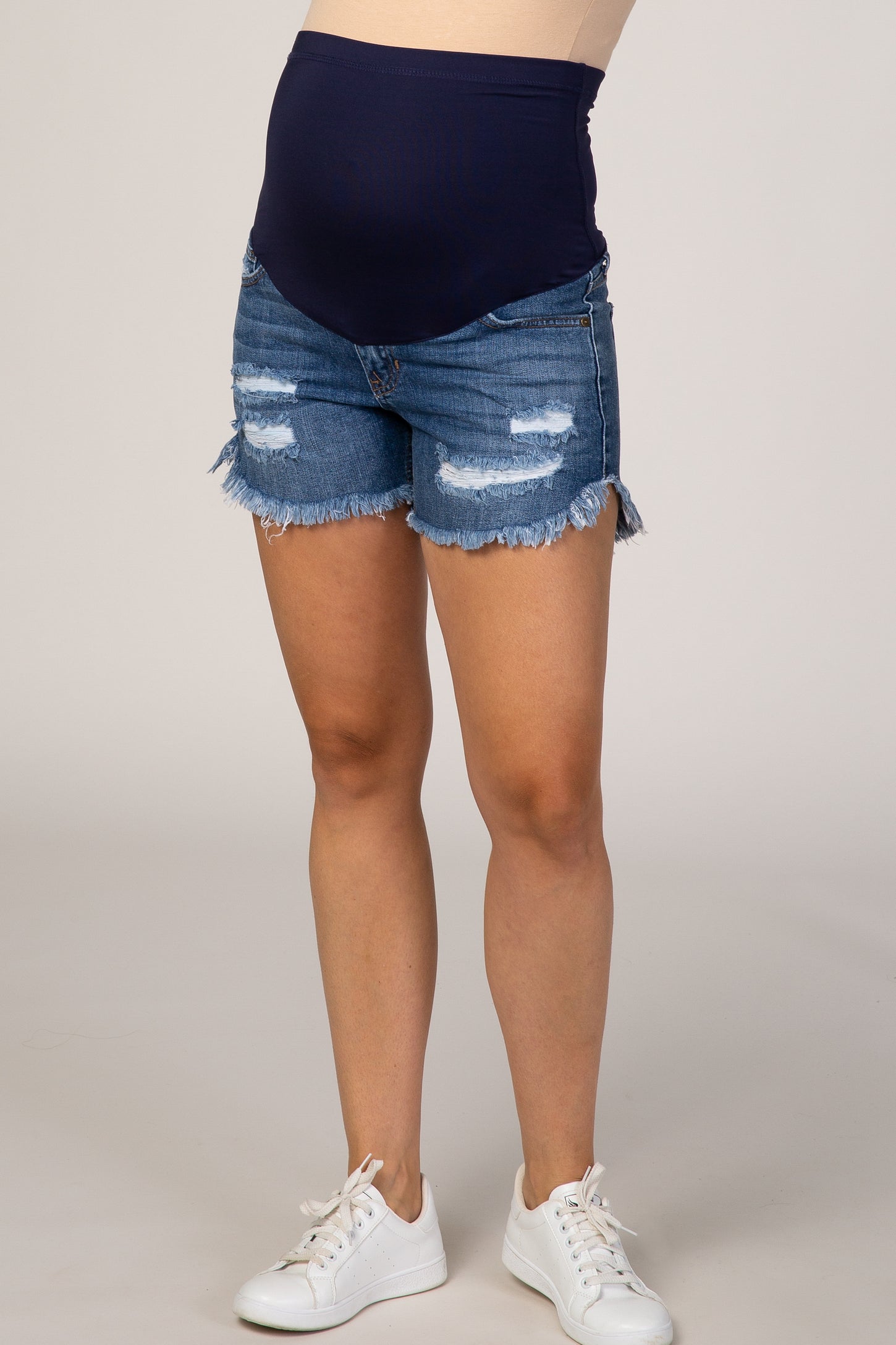 PinkBlush Denim Distressed Frayed Hem Maternity Shorts