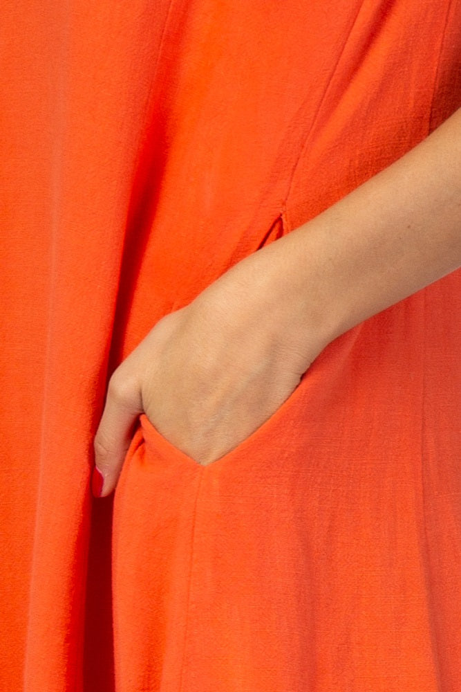 Coral Fringe Linen Dress