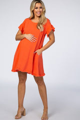 Coral Fringe Linen Maternity Dress