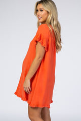 Coral Fringe Linen Maternity Dress