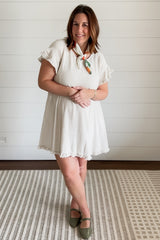 Beige Fringe Linen Dress
