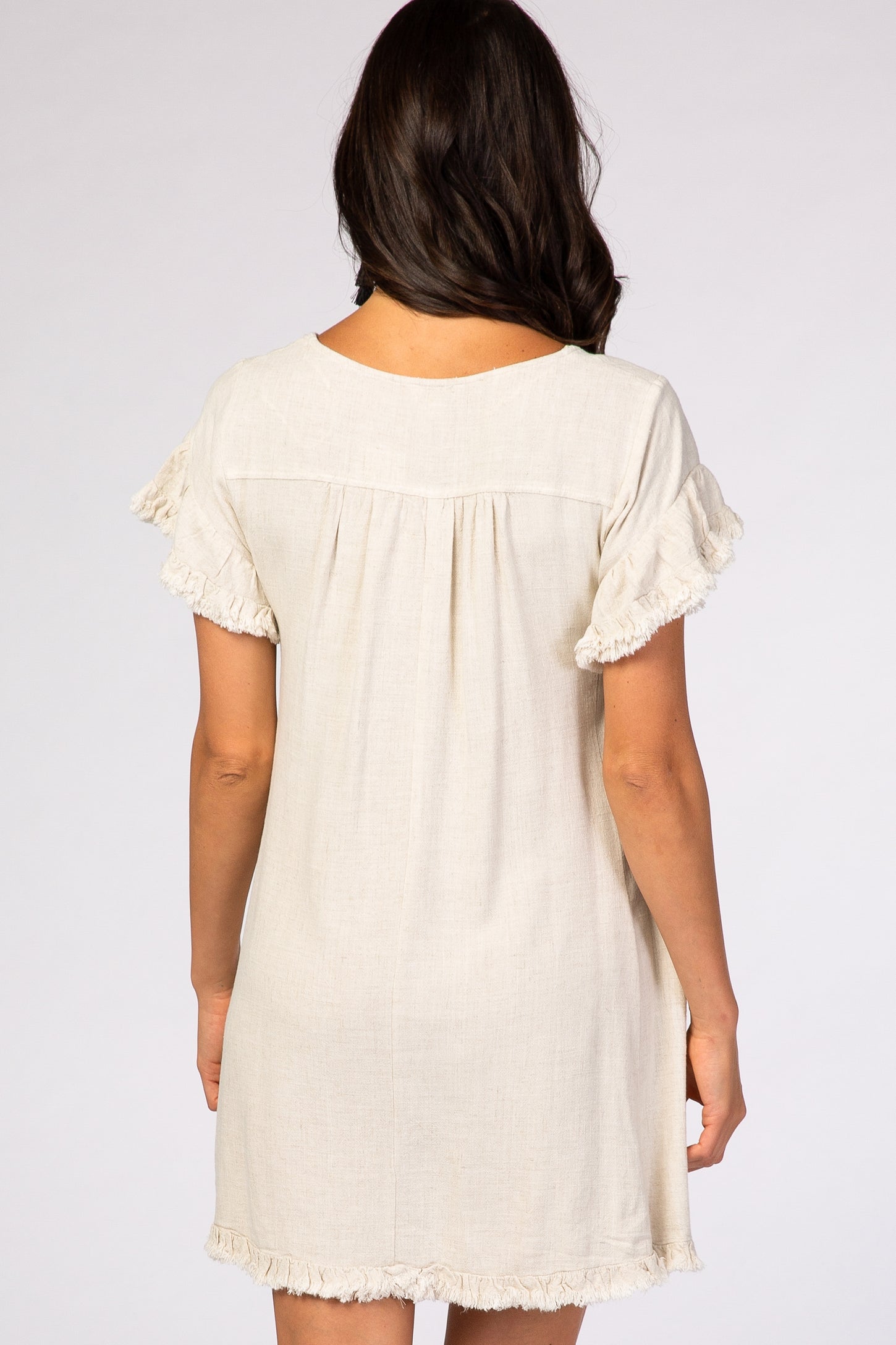 Beige Fringe Linen Dress PinkBlush Beige Fringe Linen Dress PinkBlush