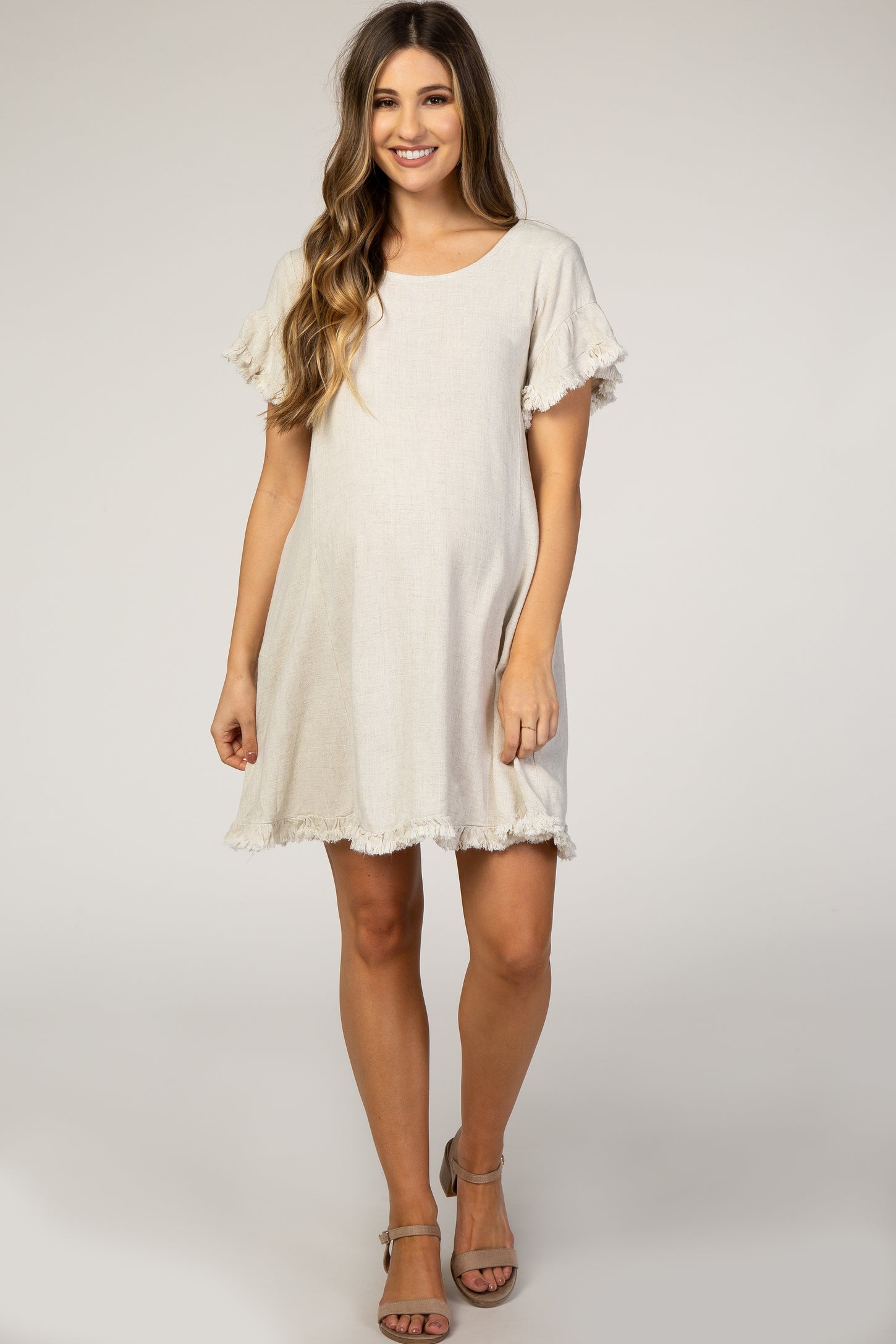 PinkBlush Beige Fringe Linen Maternity Dress PinkBlush Beige Fringe Linen Maternity Dress