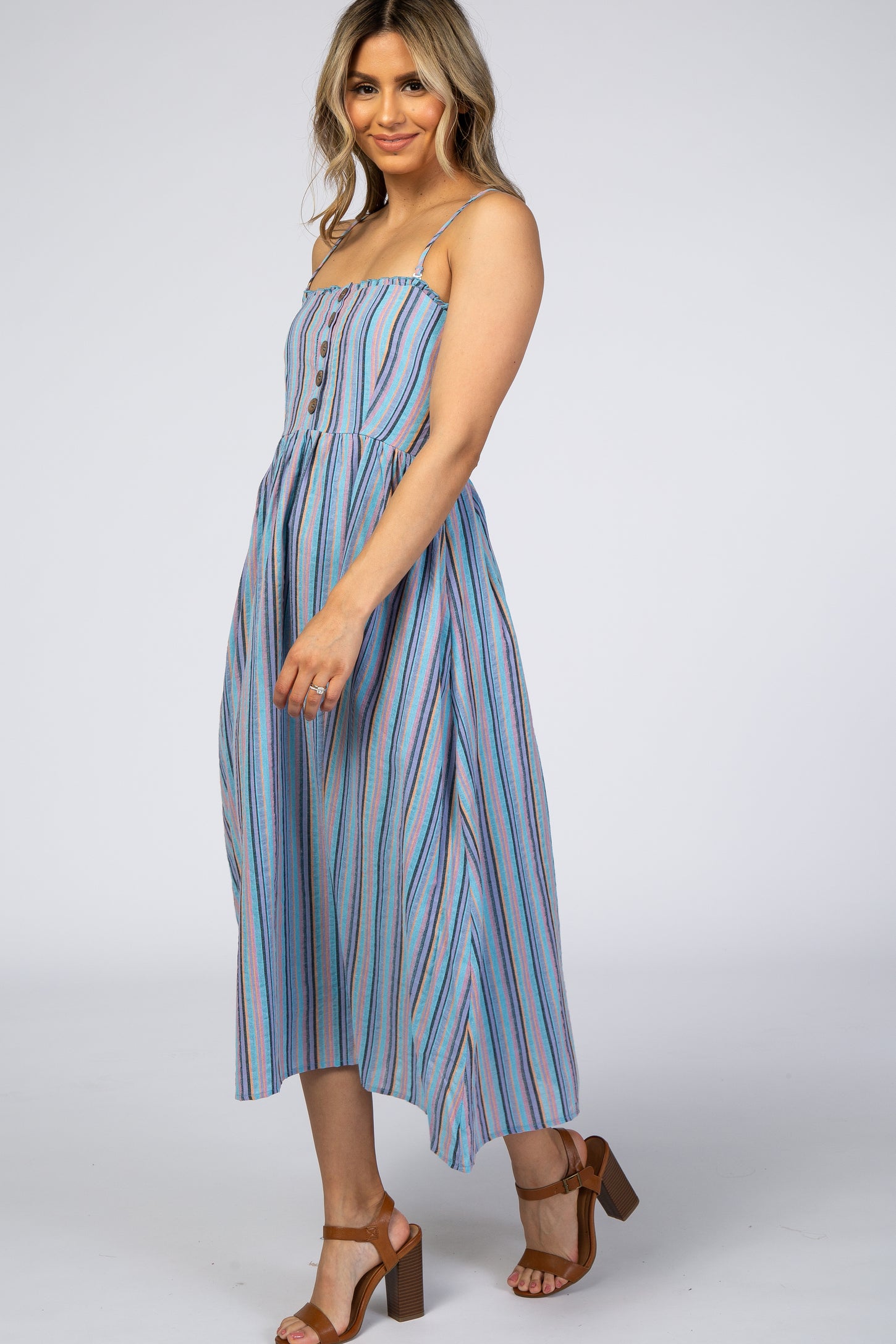 Blue Purple Striped Button Front Midi Dress – PinkBlush