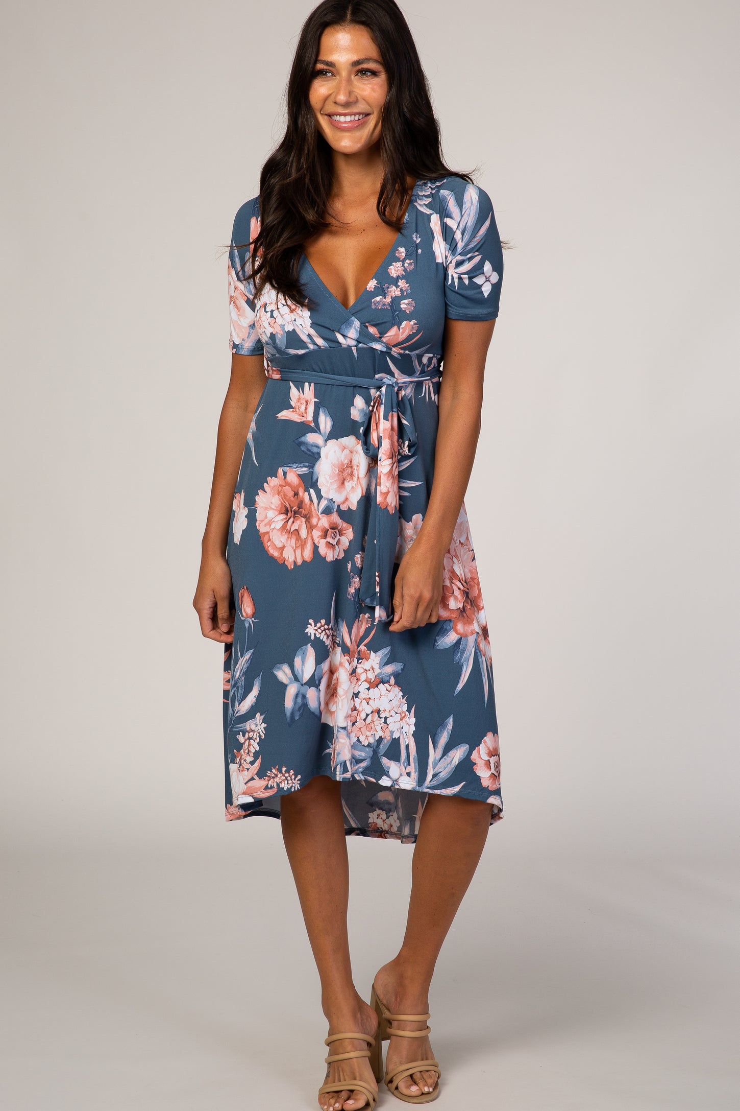 Blue Floral Draped Hi-Low Maternity Dress – PinkBlush
