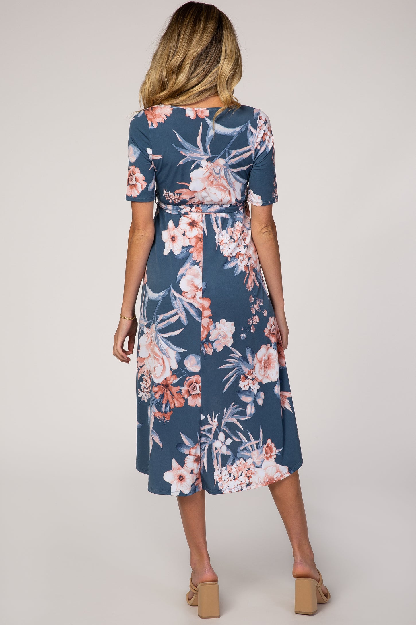Blue Floral Draped Hi-Low Maternity Dress– PinkBlush