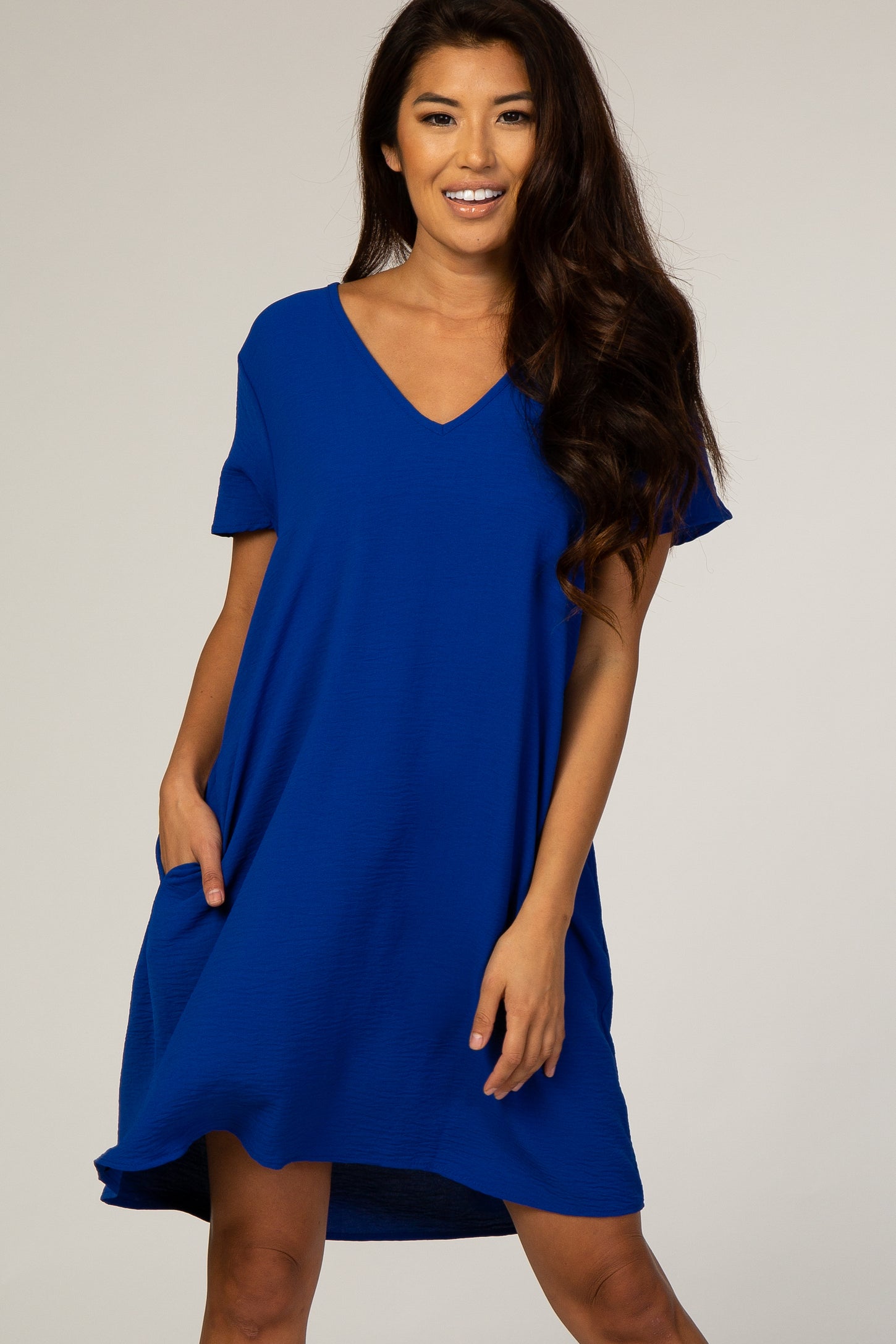royal blue maternity dress short Pinkblush Royal Blue Off Shoulder Ruched Maternity Dress Medium