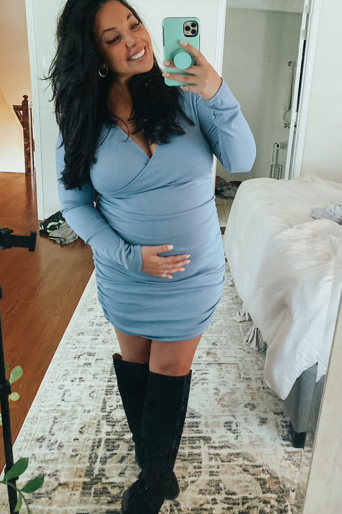 PinkBlush Periwinkle Ribbed Fitted Maternity/Nursing Dress