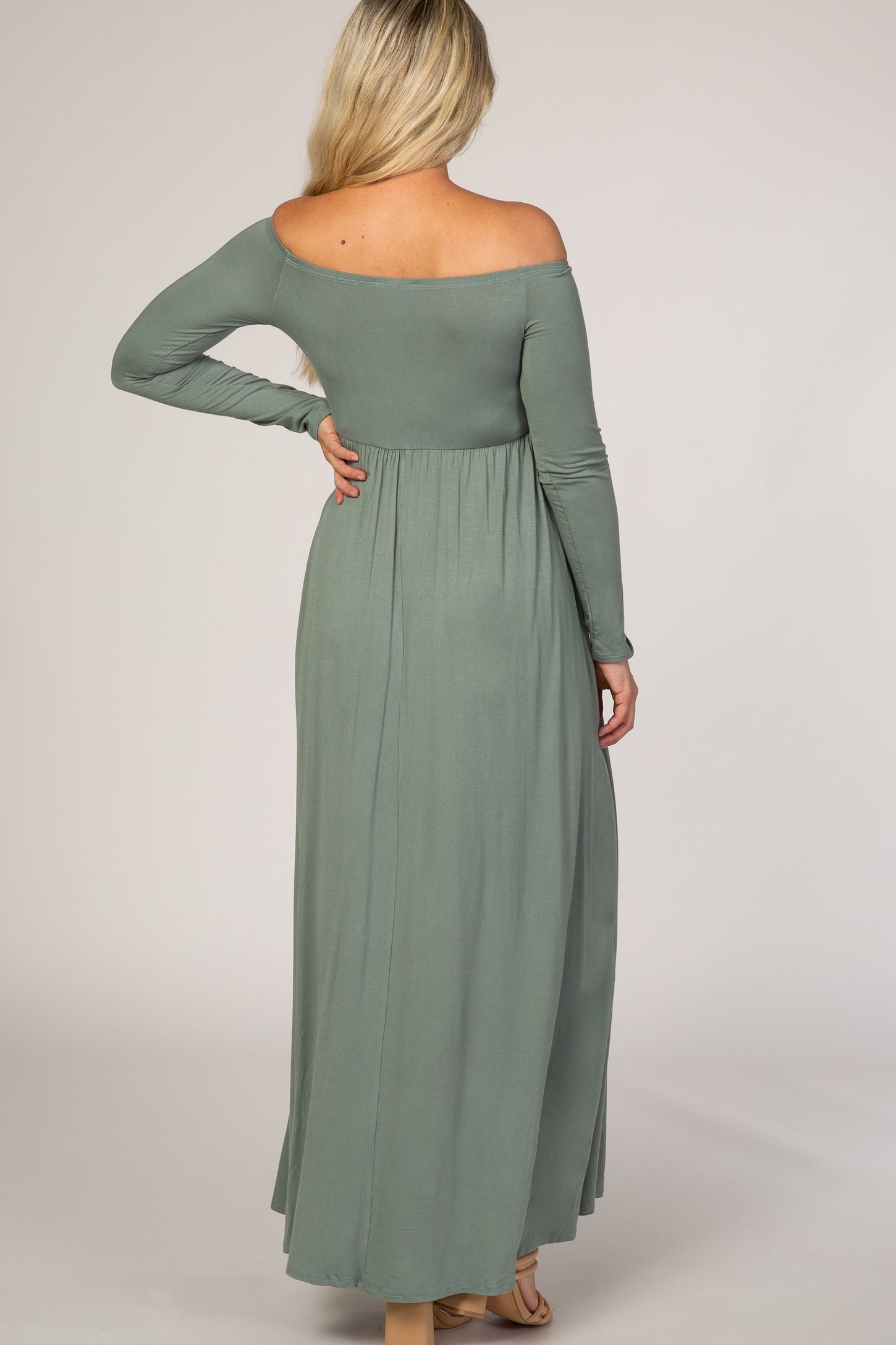 PinkBlush Sage Off Shoulder Long Sleeve Maternity Maxi Dress