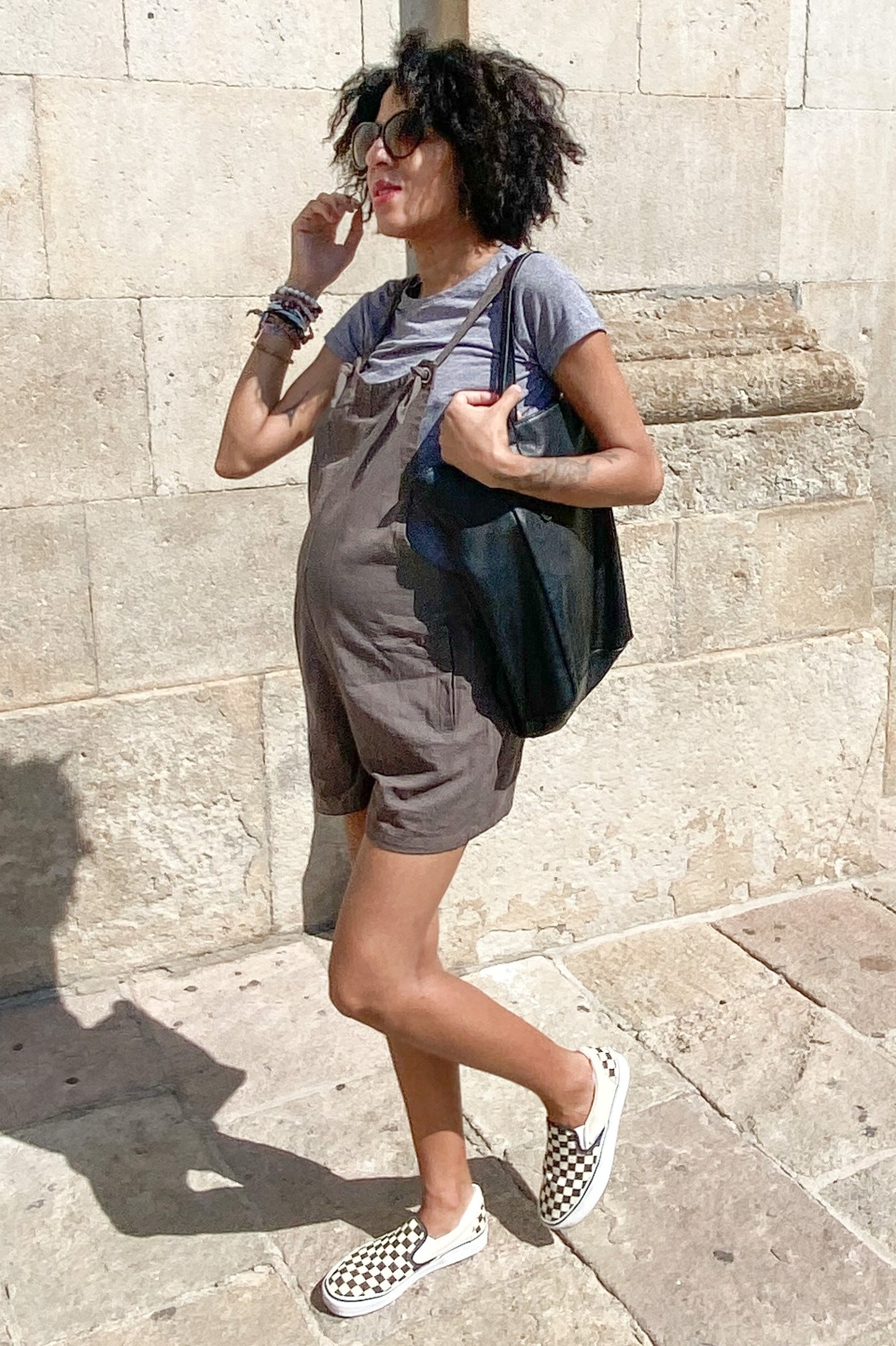 Charcoal Adjustable Strap Maternity Short Overalls