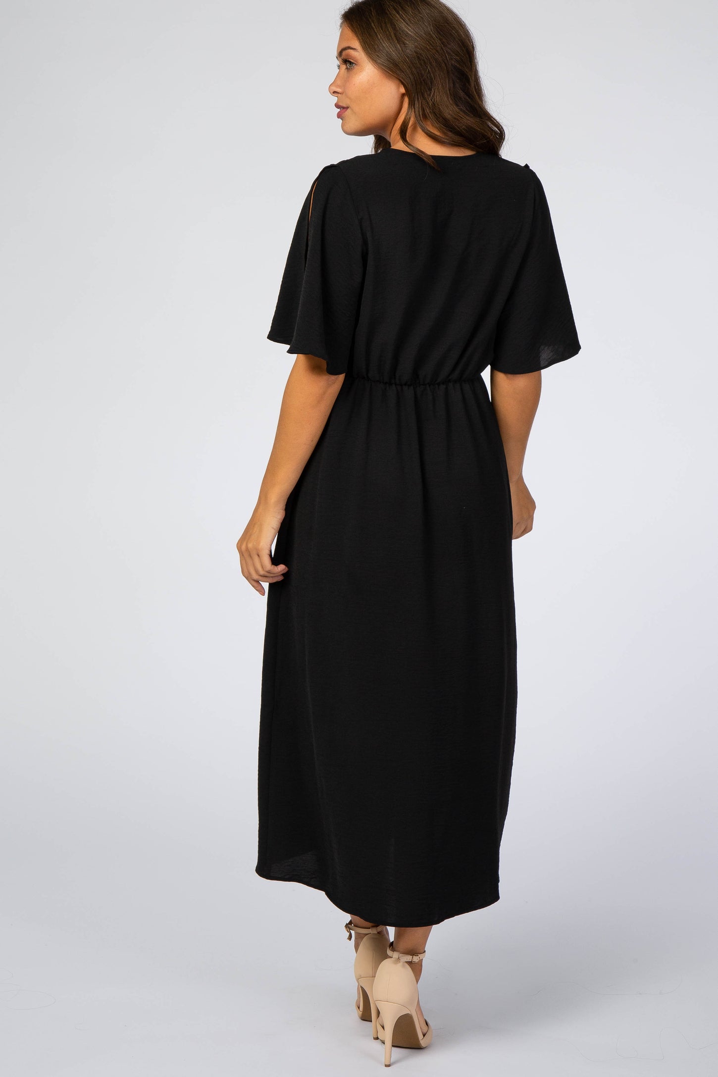 maternity wrap midi dress Black Sleeveless Wrap Maternity Midi Dress