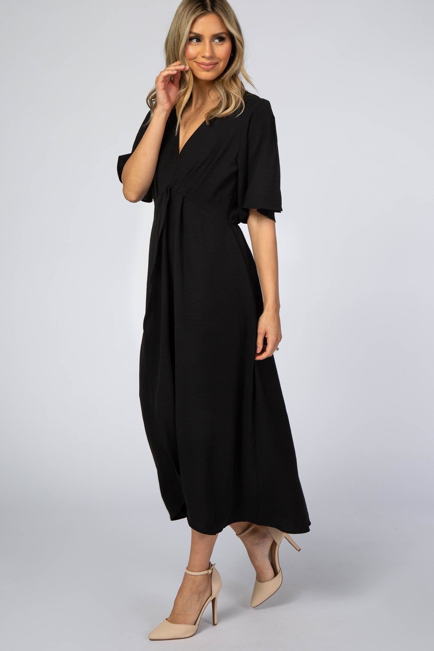 Black Open Sleeve Wrap Midi Dress – PinkBlush