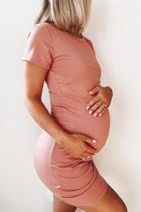 Mauve Wrap Maternity T-Shirt Dress