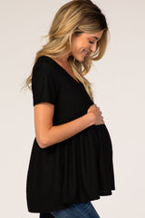 Black Textured Babydoll Maternity Blouse