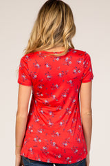 Red Floral Draped Maternity/Nursing Top