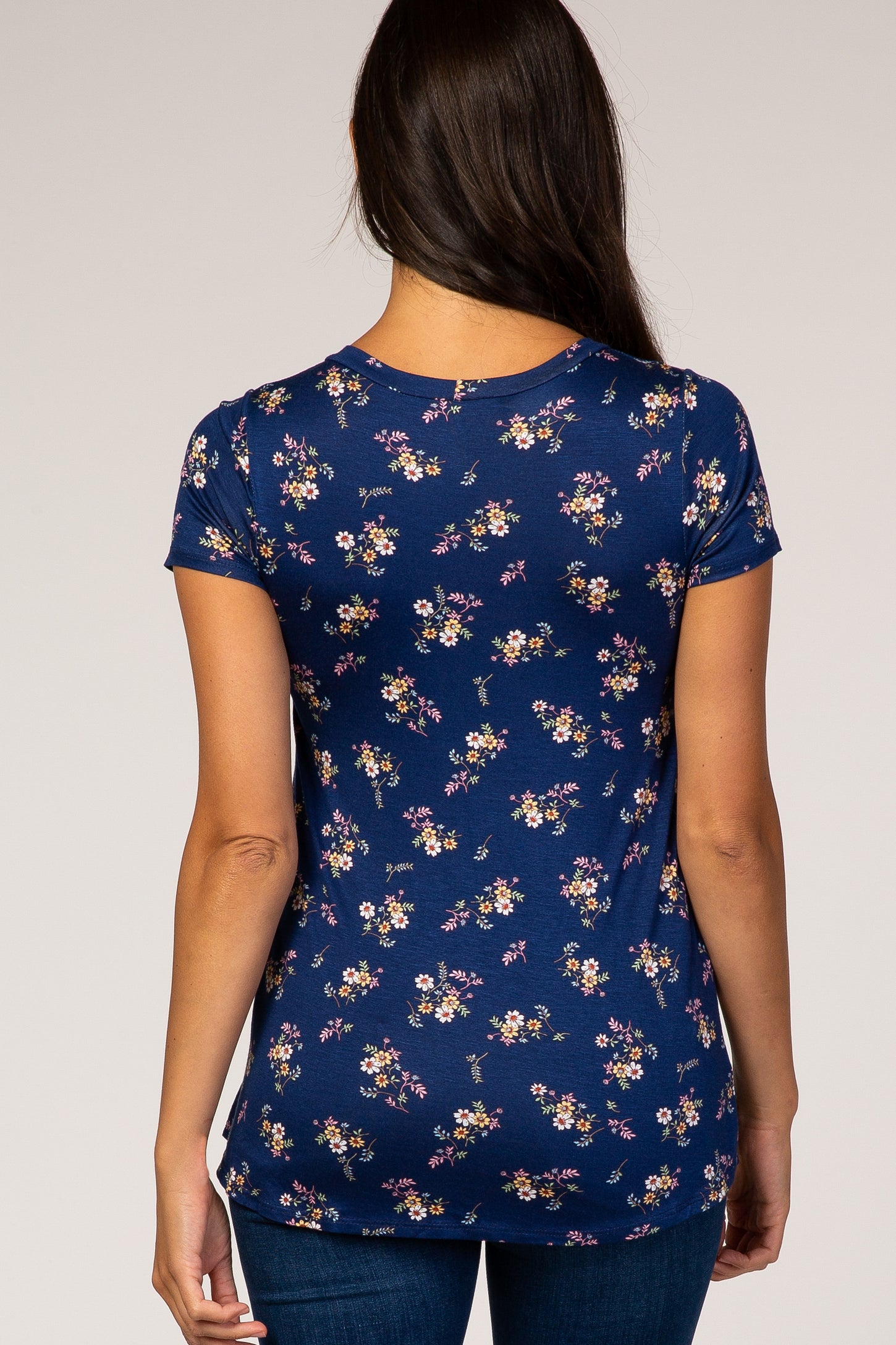 Navy Floral Layered Wrap Front Nursing Top