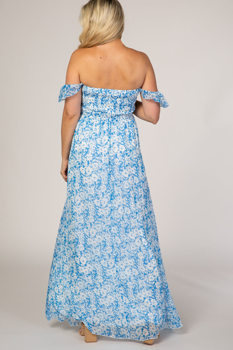 blue dress for baby girl Pinkblush Blue Floral Flutter Sleeve Maternity Maxi Dress