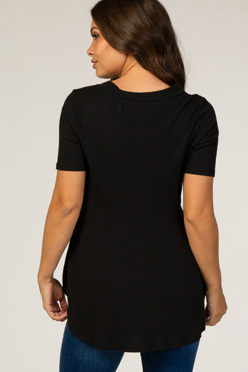 PinkBlush Black Ribbed Button Accent Maternity Blouse