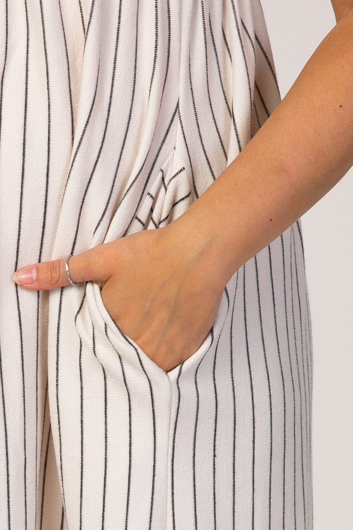 White Striped Maternity Babydoll Dress