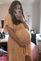 Yellow Floral Smocked Ruffle Maternity Dress