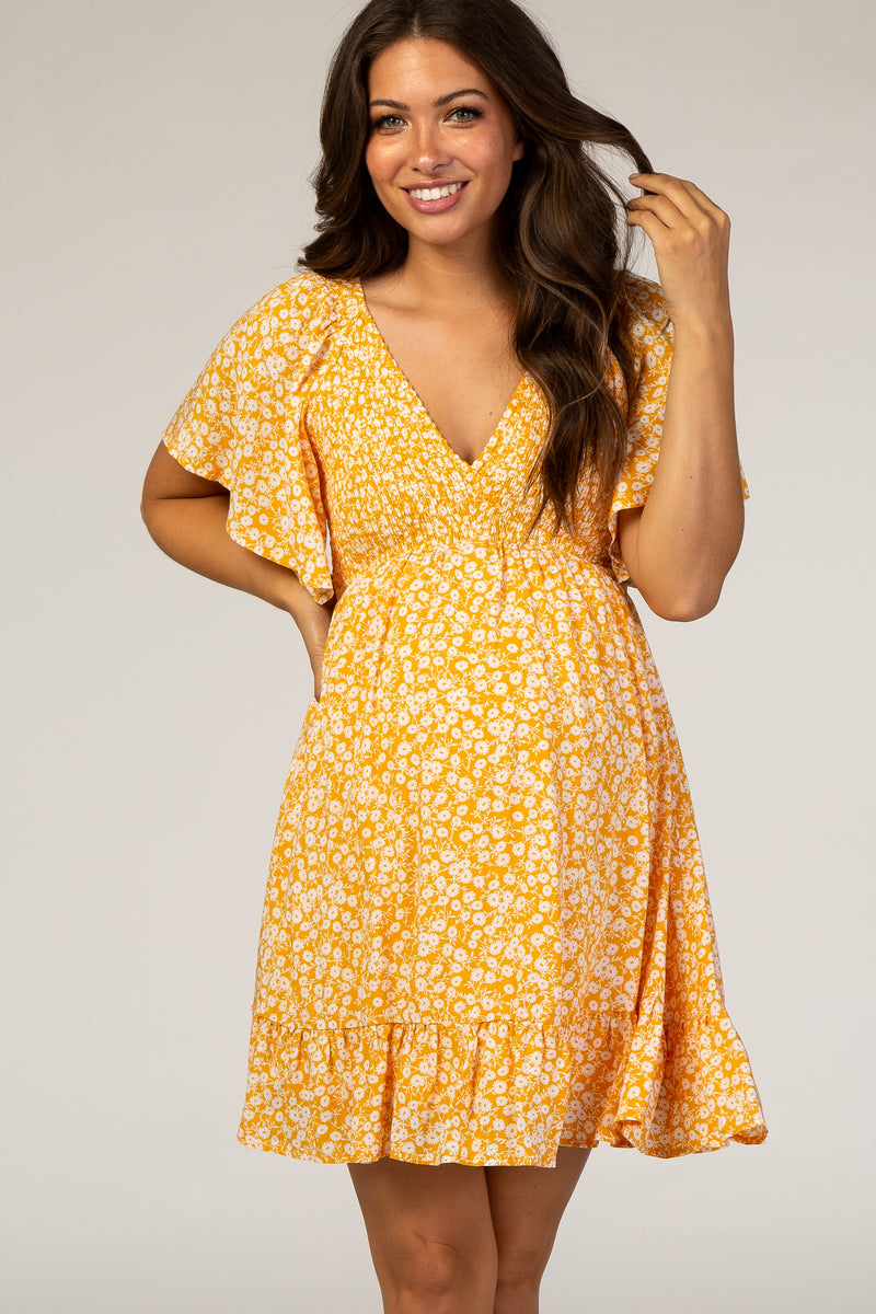 PinkBlush Yellow Floral Smocked Ruffle Maternity Dress PinkBlush Yellow Floral Smocked Ruffle Maternity Dress