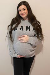 Grey Screen Print Mama Maternity Pullover Sweatshirt