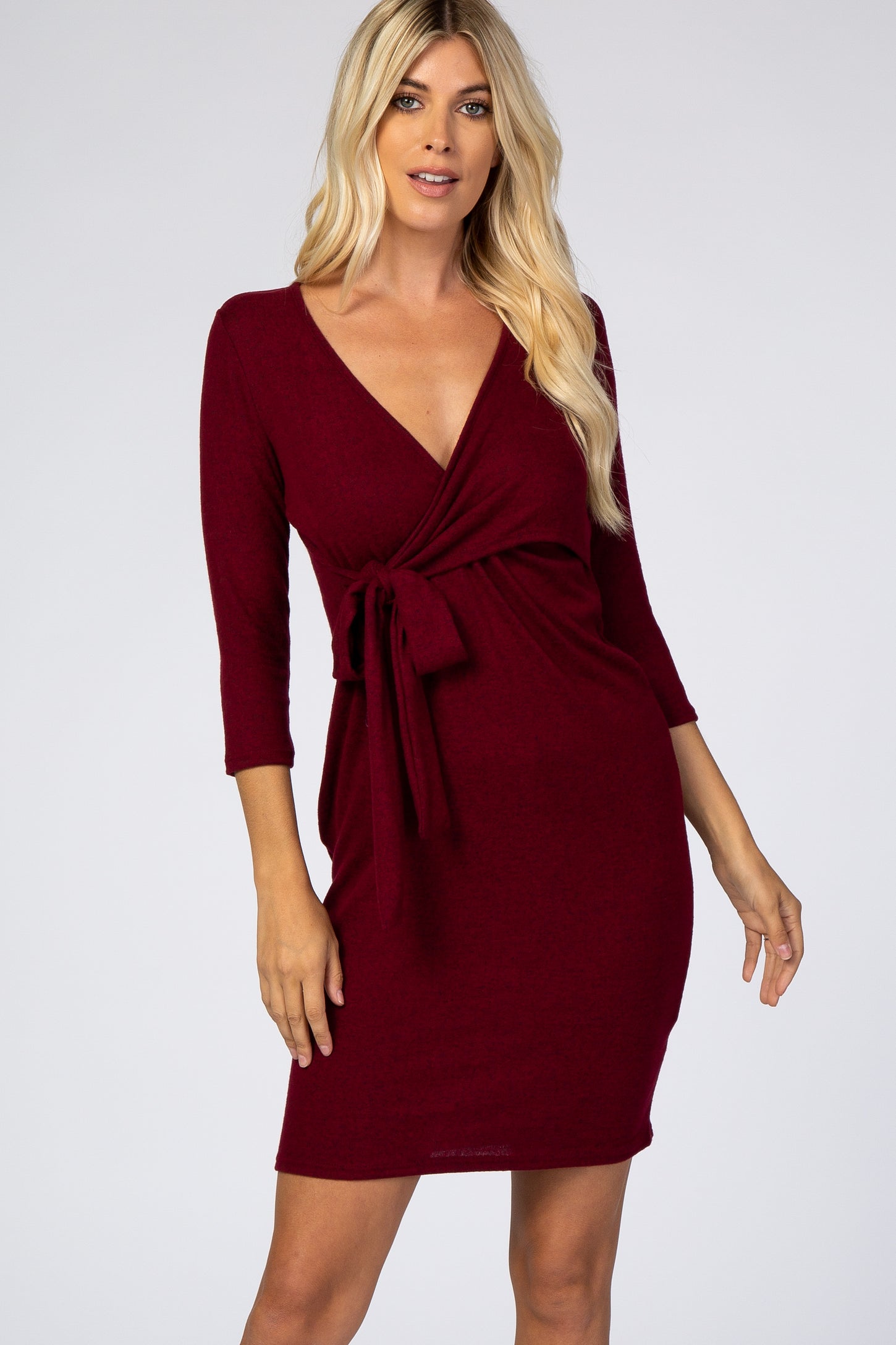 Pinkblush Burgundy Brushed Knit Wrap Fitted Maternity/Nursing Dress Large Pinkblush Burgundy Brushed Knit Wrap Fitted Maternity/Nursing Dress Large