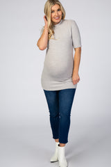 Heather Grey Soft Brushed Knit Mock Neck Maternity Top