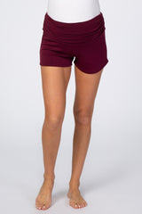 Burgundy Ruched Side Maternity Lounge Shorts