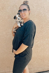 Charcoal Biker Short Maternity Sleep Set