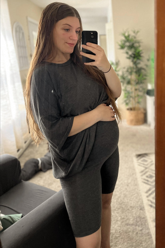 Charcoal Biker Short Maternity Sleep Set
